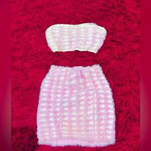 SHEIN Pink and White Fuzzy Two-Piece Set